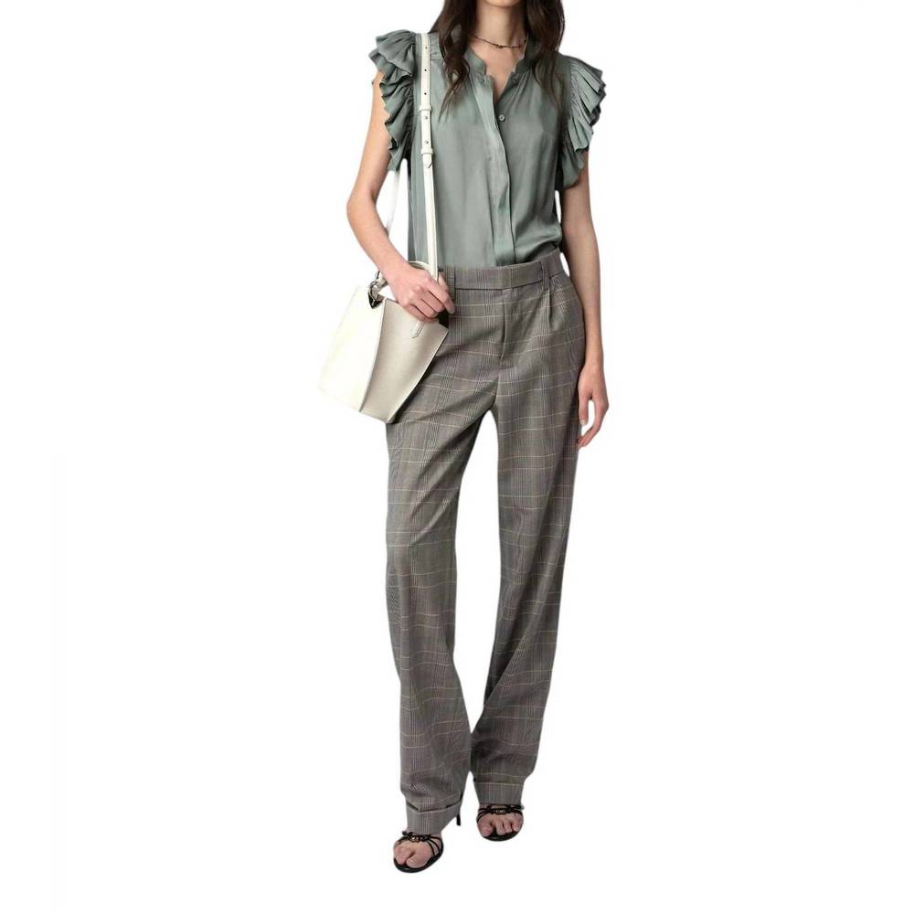 NEW ZADIG & VOLTAIRE tiza satin shirt in treillis - Picture 2 of 4
